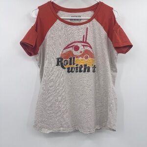 Her Universe Star Wars Top Women XL Gray Brown BB8 Roll With It Cold Shoulder